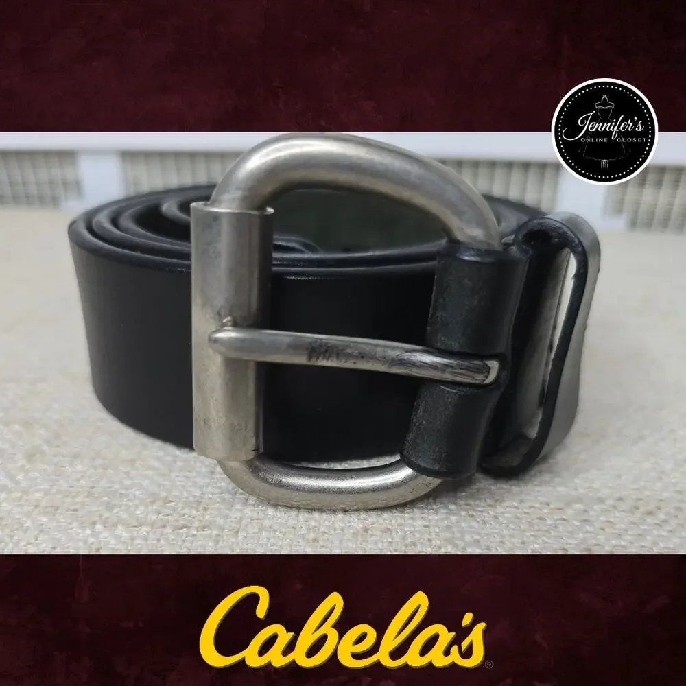 Cabela's Men's Black Genuine Leather Belt with Silver Buckle Size 42